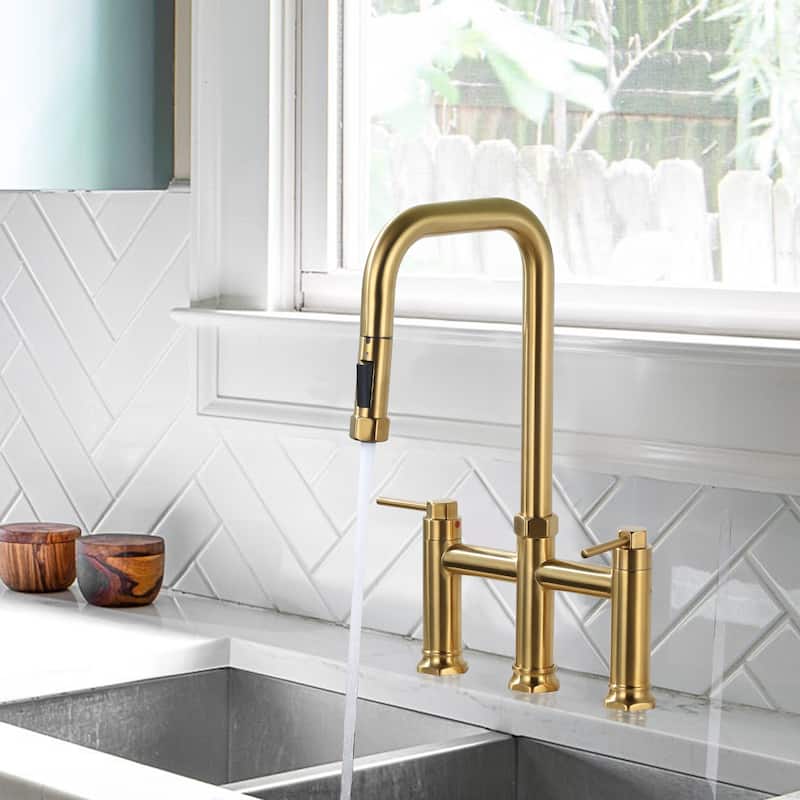 WOWOW Double Handle Pull Down Kitchen Faucet