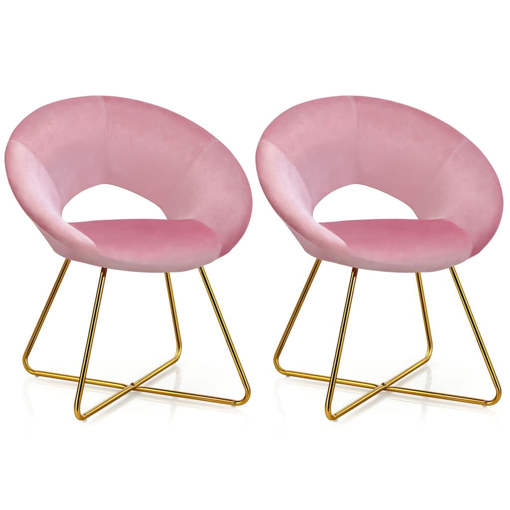 Gymax Set of 2 Accent Velvet Chairs Dining Chairs Arm Chair w/Golden - See Details