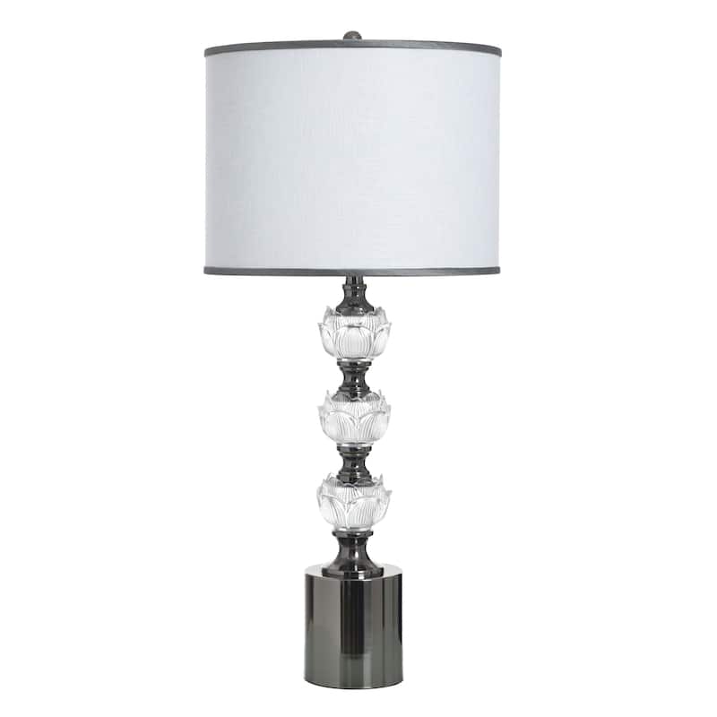 StyleCraft Coralie Glass Table Lamp - Hayla Silver - White Shade - Hayla Silver