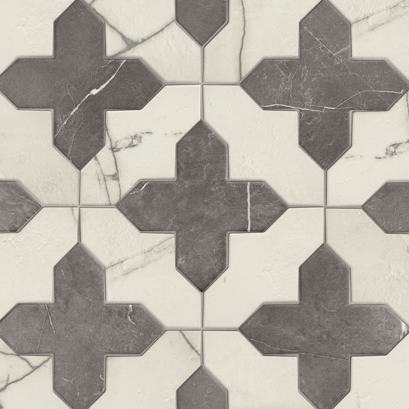 Merola Tile Istanbul Squire Shield Day with Night Cross 6" x 8-3/8" Porcelain Floor and Wall Tile - Case (48 Tiles)