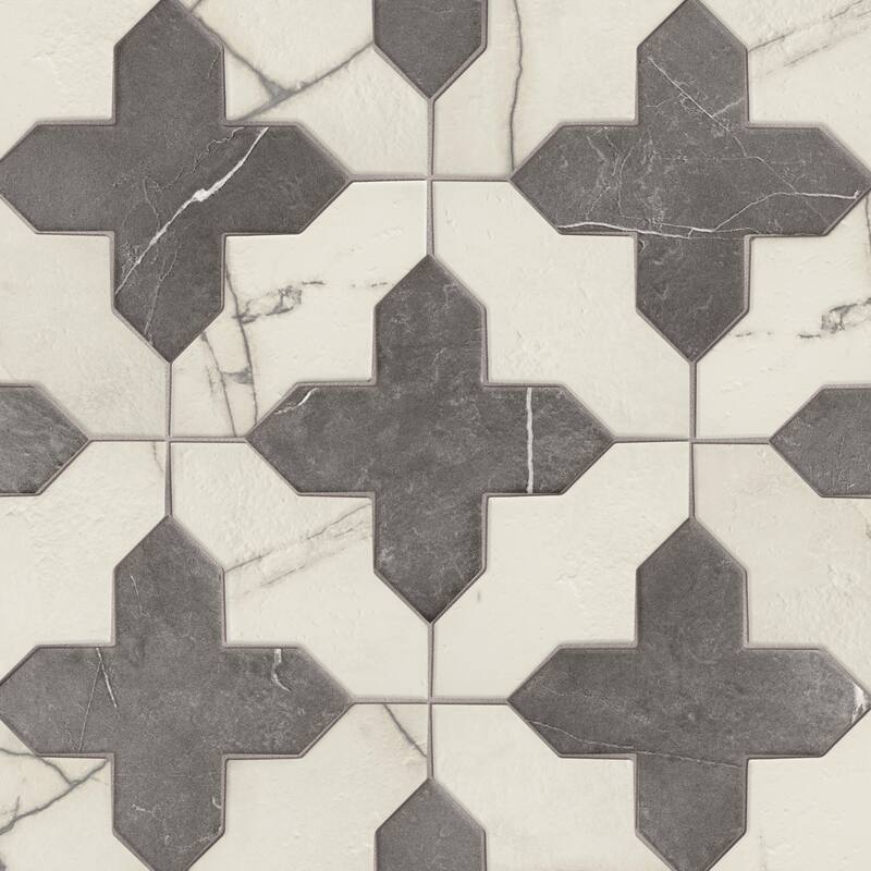 Merola Tile Istanbul Templar Shield Day with Night Cross 8-3/8" x 8-3/8" Porcelain Floor and Wall Tile - Case (36 Tiles)