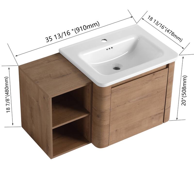 Floating Bathroom Vanity with Sink, Wall-Mounted Bathroom Storage Cabinet, Vanity Cabinet & Ceramic Sink Set