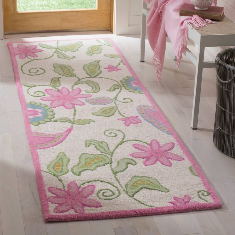 SAFAVIEH Handmade Kids Haylie Wool Rug - 2'3" x 7' Runner - Ivory/Pink