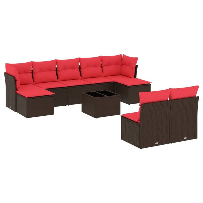 vidaXL 9/10 Piece Patio Sofa Set with Cushions Black/Brown/Gray Poly Rattan - 21.7 x 24.4 x 27.2