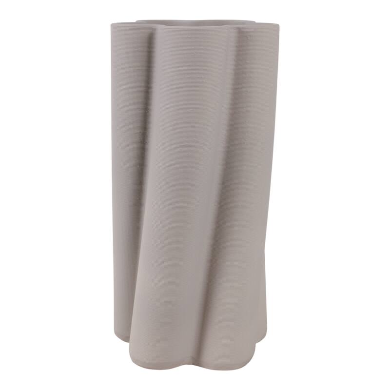 Porcelain Vase Sculptural Vertical Wave Design with Curved Silhouette - 7" x 7" x 15"