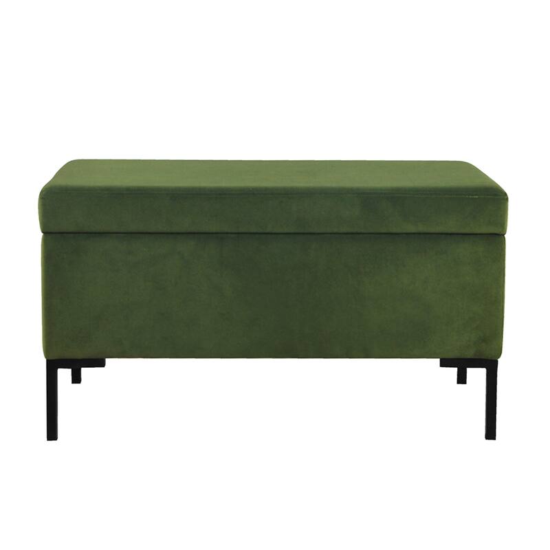 Ray Storage Bench Ottoman, Forest Green Velvet, Metal Legs, 32 Inch