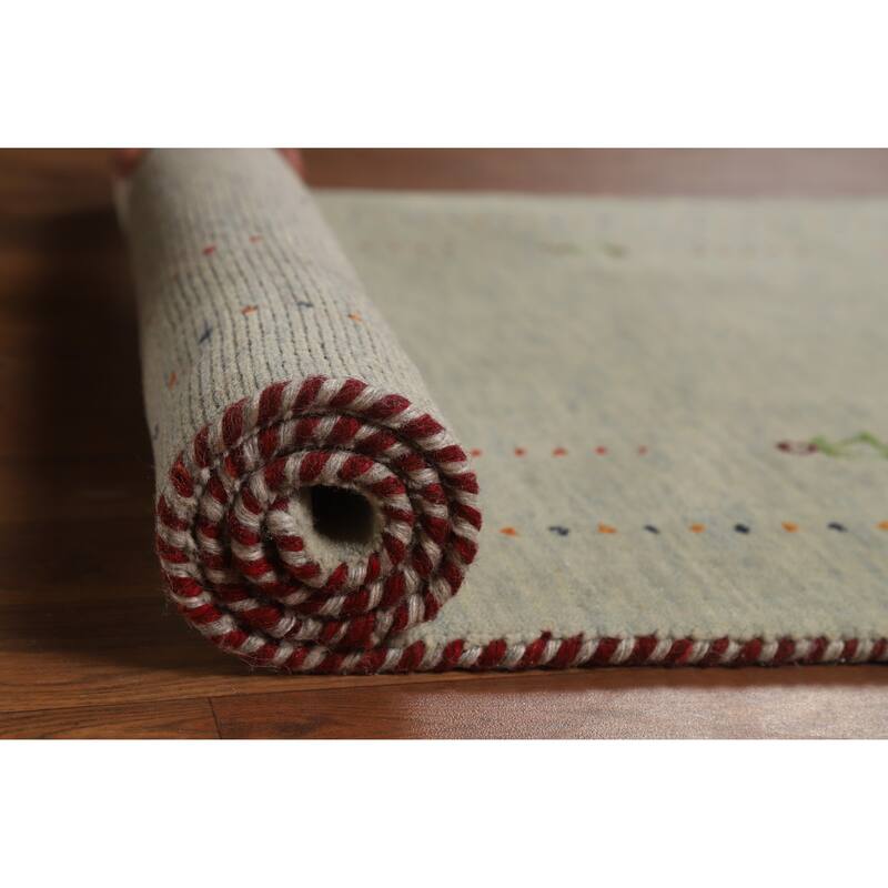 Hand Knotted Oriental 100% Wool Carpet Tribal Tribal Beige & Ivories Gabbeh Area Rug - 4' 11'' X 2' 10''