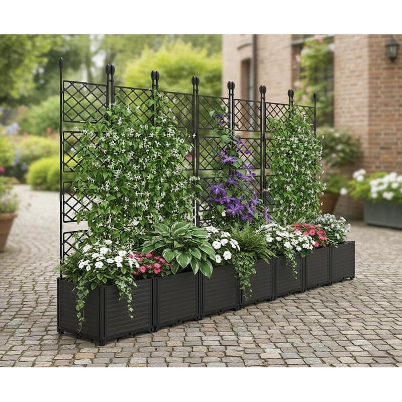 Raised Planter Box with Trellis, Balcony Privacy Screening - 114.2 in