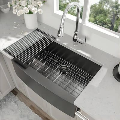 30" 33" 36" Gunmetal Black Farmhouse Sink Apron Front Kitchen Sink
