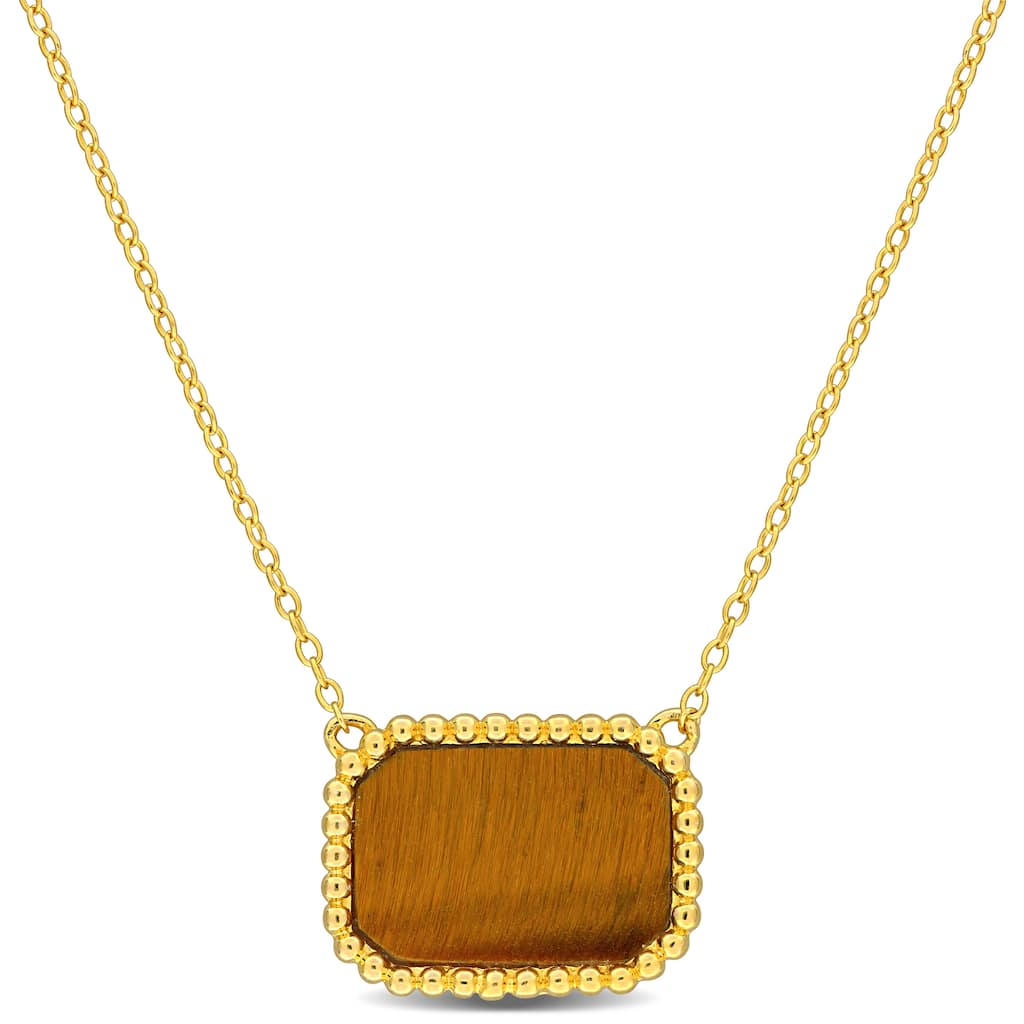 Miadora 5ct TGW Octagon Shape Tiger Eye Necklace Beaded Halo Yellow Silver