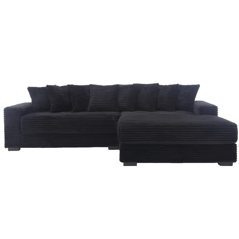 111" Corduroy Upholstered L-Shaped Sectional Sofa with Oversized Chaise Longue and 8 Throw Pillows