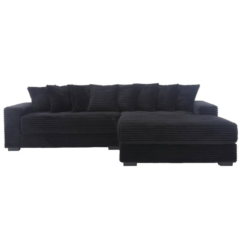 111" Corduroy Upholstered L-Shaped Sectional Sofa with Oversized Right Chaise Longue and 8 Throw Pillows
