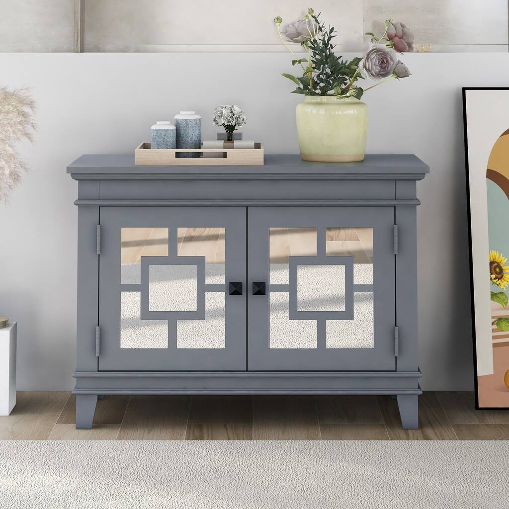 Accent Wooden Storage Cabinet with Decorative Mirror Door