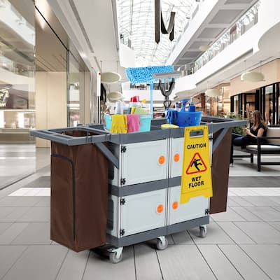 3 Layer Cleaning Cart with 4 Cabinet, 220 Lbs Heavy Duty Commercial Janitorial Cart