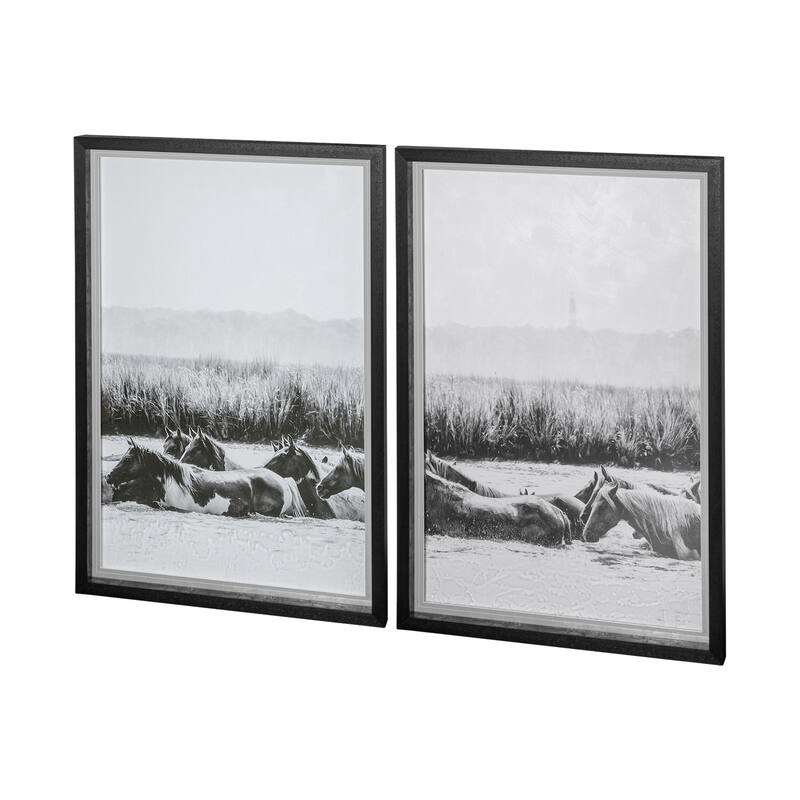 Water Horses III 43.0L x 1.6W x 63.0H (Set of 2) Framed Art Print