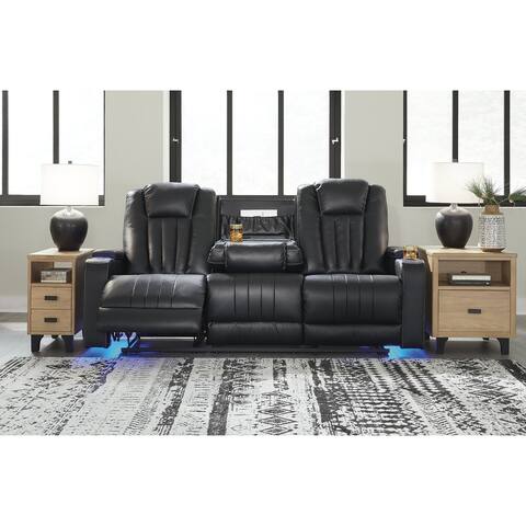 Signature Design by Ashley Center Point Black Reclining Sofa with Drop Down Table, USB Charging Ports and LED Lighting