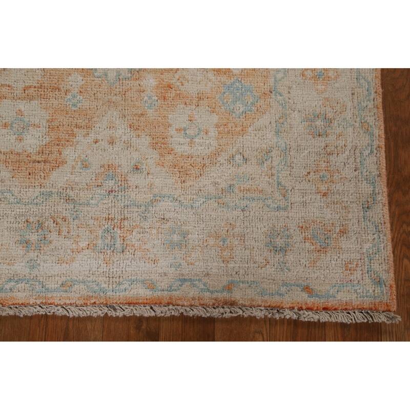 Hand Knotted Oriental 100% Wool Carpet Transitional Geometric Oranges & Rust Oushak Area Rug - 3' 11'' X 2' 11''