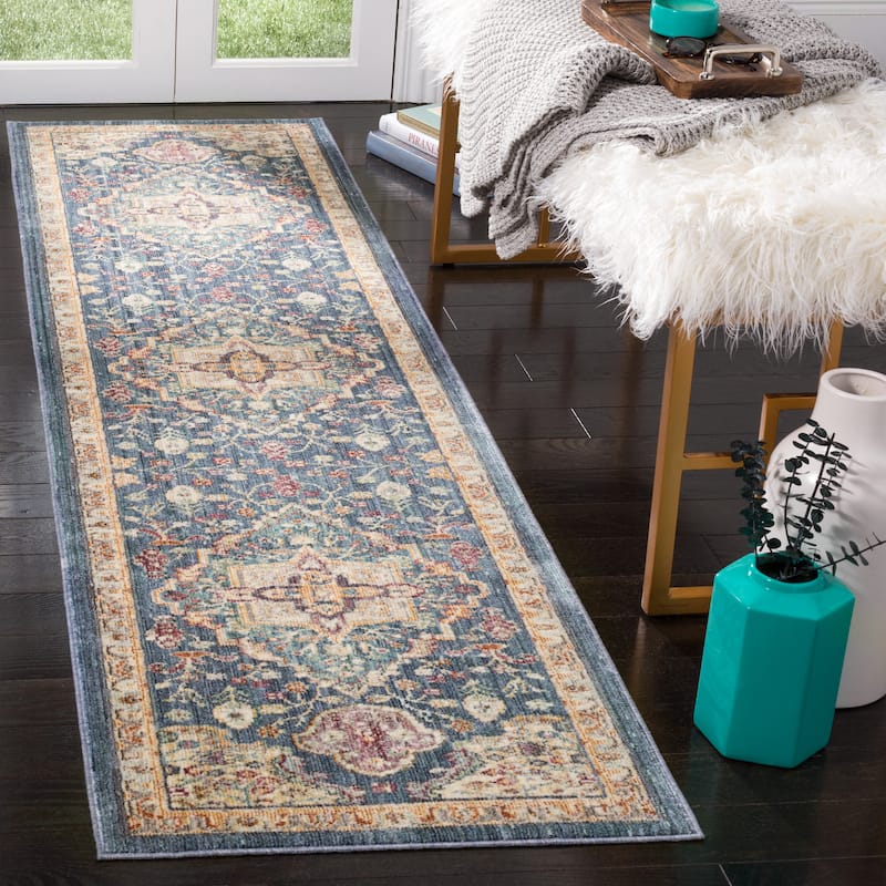 SAFAVIEH Illusion Danette Vintage Boho Oriental Viscose Rug with - 2'3" x 8' Runner - Blue/Purple