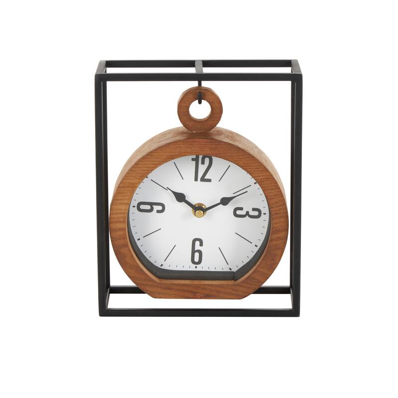 Brown Metal Suspended Decorative Clock with Black Frame