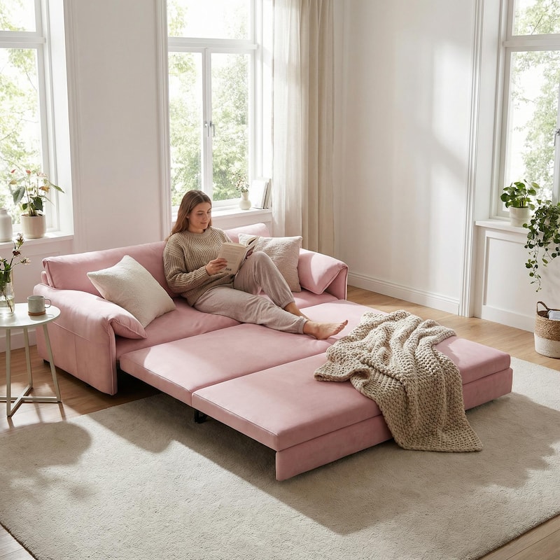 Homy Casa 66" Queen Pull-Out Sofa Bed with Storage, Velvet Loveseat