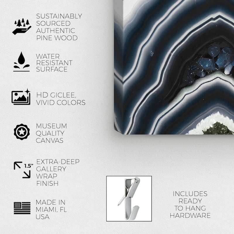 Wynwood Studio Canvas Abstract Marbled Geode Glassed Black and Light Gray Modern & Contemporary Wall Art Canvas Print