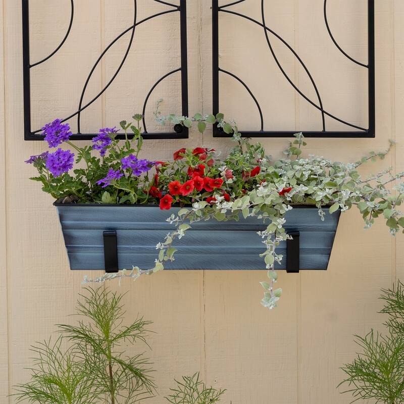 Achla Designs Small Galvanized Steel Flower Box Planter With Wall Brackets, 22 Inch Wide