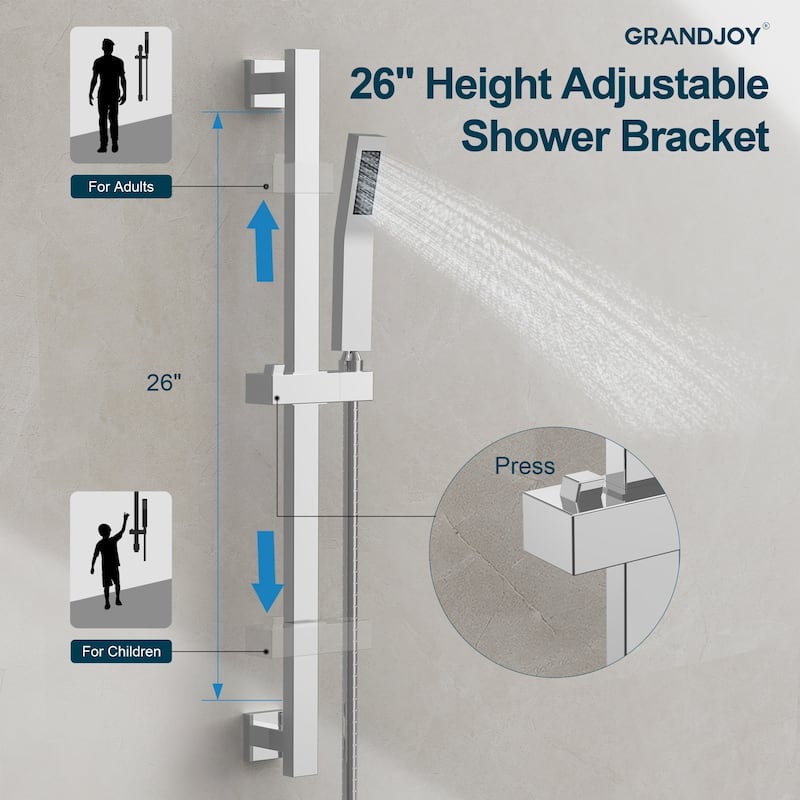 GRANDJOY 10" Rainfall Shower Head Wall Mounted Shower System and Handheld Spray with Slide Bar