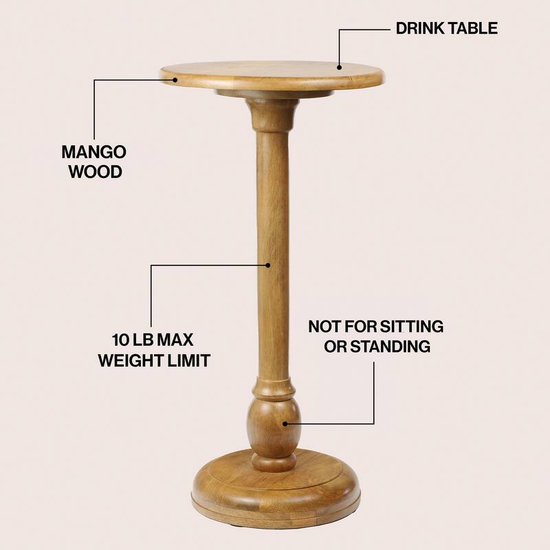 Leopold 24.5" Mango Wood Pedestal Round Drink Table and Decorative End Table, By JONATHAN Y