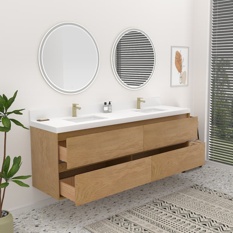 Sylphar 72 in. Toffee Oak Bath Vanity with Undermount Sink, 3 Top Options