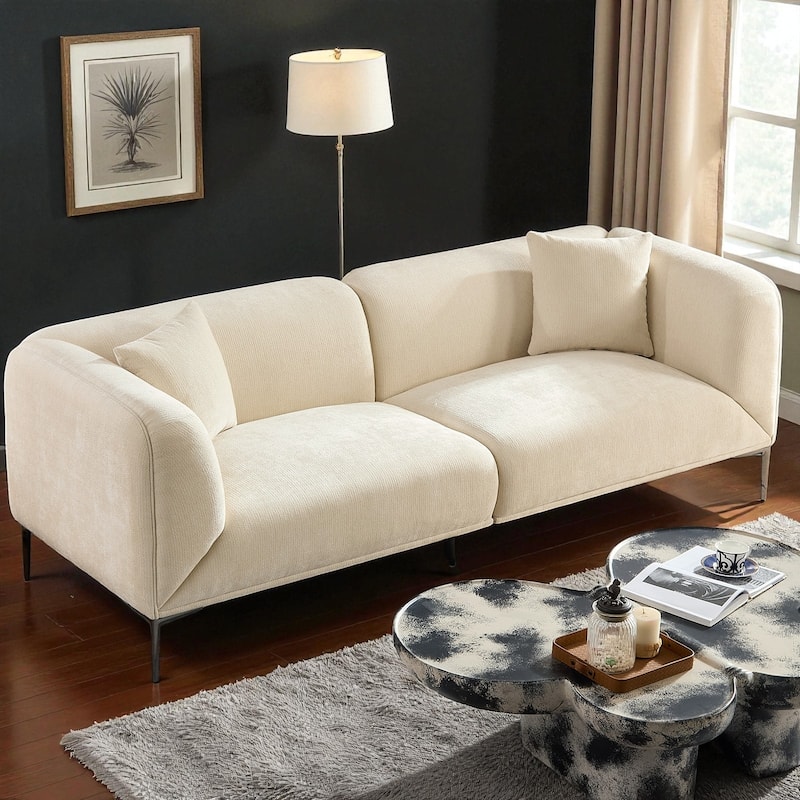 82.6" Modern Curved Boucle Sofa, Thick Cushions & Solid Wood Frame, Cozy Living Room Couch for Reading & Movie Nights - Beige