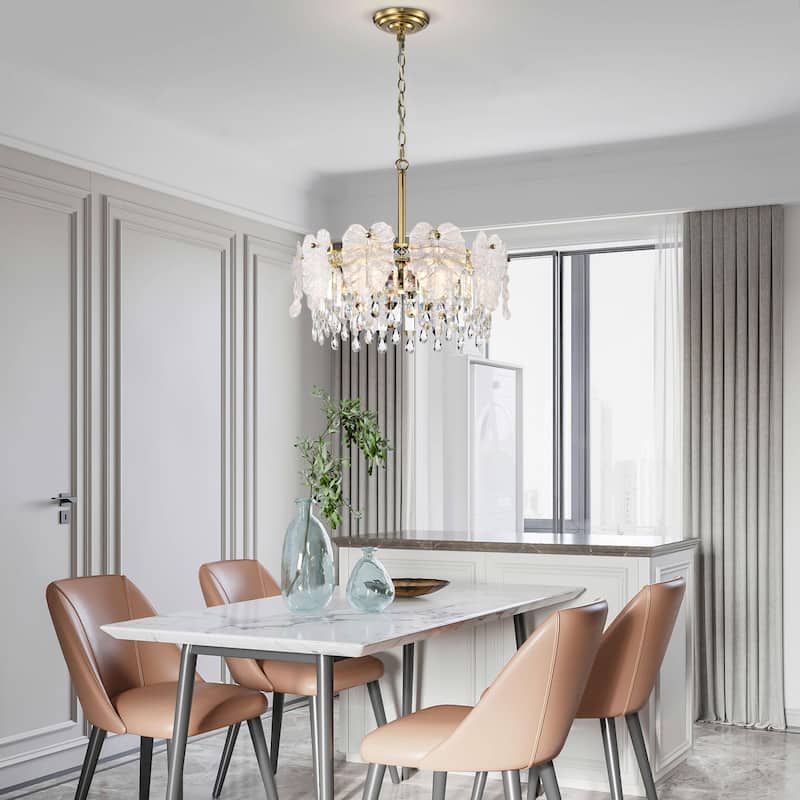 Alma 5-Light Brushed Shiny Brass Leaf-shaped Glass Crystal Chandelier - 19 inches in diameter x 16.8 inches H