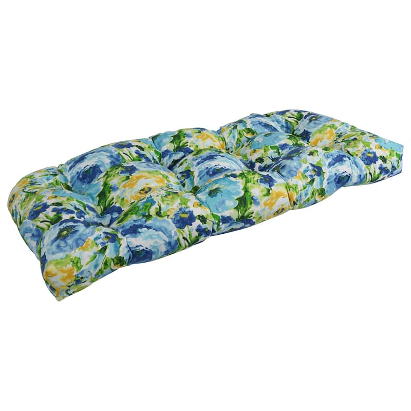 42-inch Rounded Back Tufted Outdoor Loveseat/Bench Cushion - Lesandra Sunblue