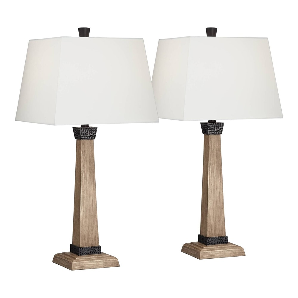 John timberland rustic farmhouse table lamps set of 2 with usb charging port wood oatmeal tapered rectangular shade living room new arrivals
