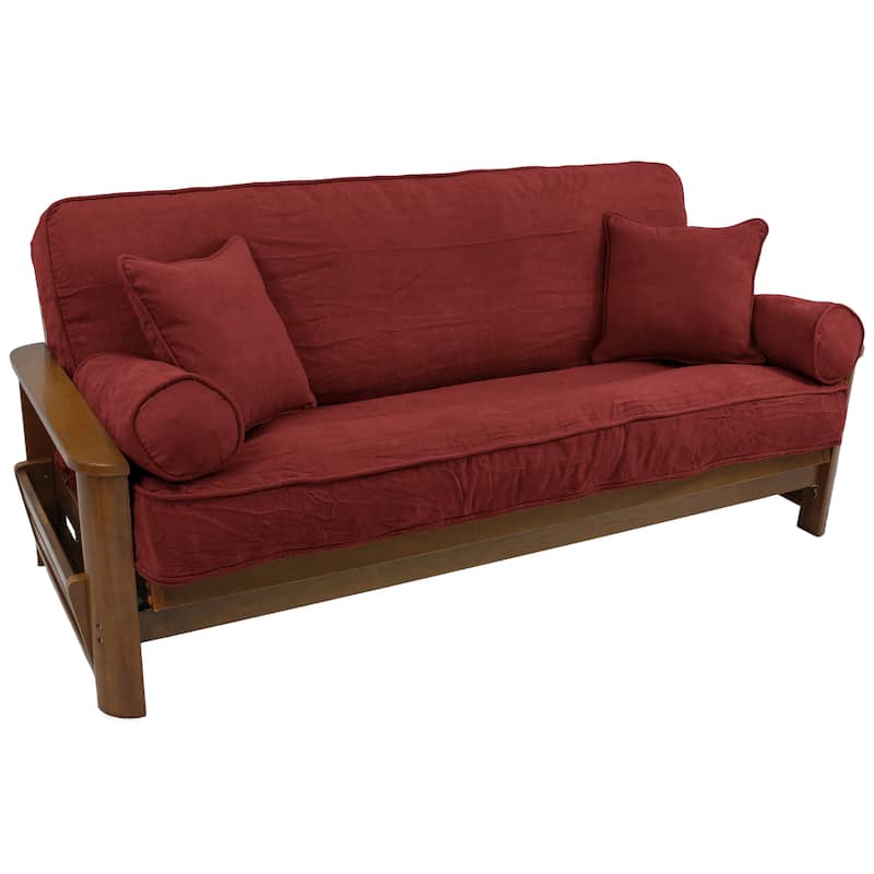 Microsuede Full-Size 8-10 Inch Thick Futon Cover Set with Four Throw Pillows - Full