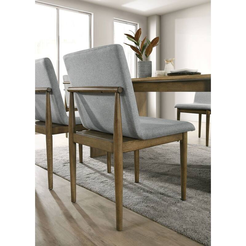 Natural Tone Frame Light Gray Fabric Set of 2pc Side Chairs Dining Room Furniture Chair Upholstered Seat
