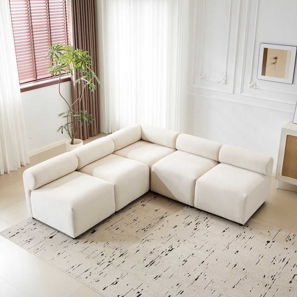 83 in. 5-Piece V-Shaped Modular Sofa in Beige Fabric for Living Rooms