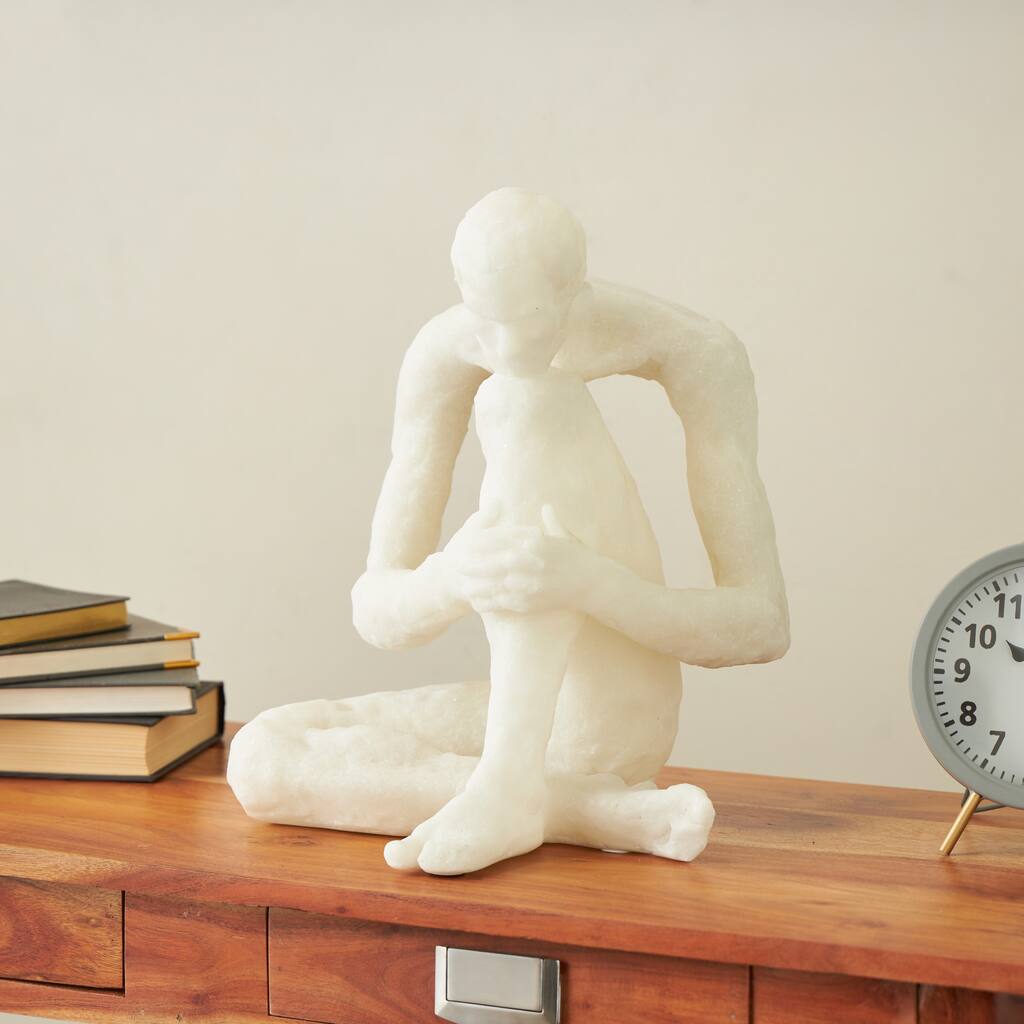 White Polystone Thinking People Decorative Sculpture with Shimmer