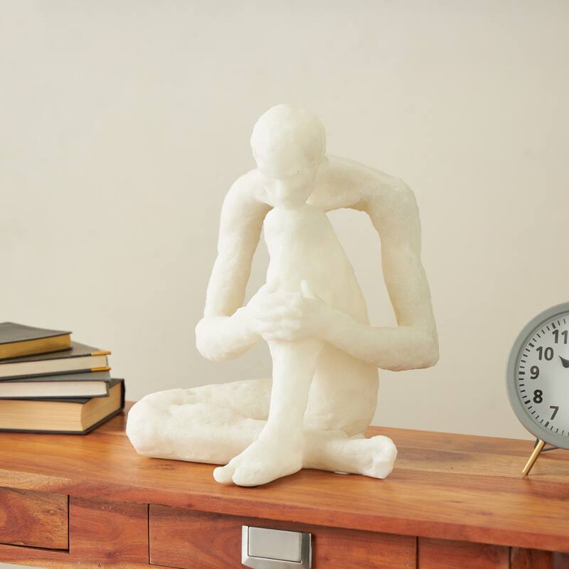 White Polystone Thinking People Decorative Sculpture with Shimmer - White