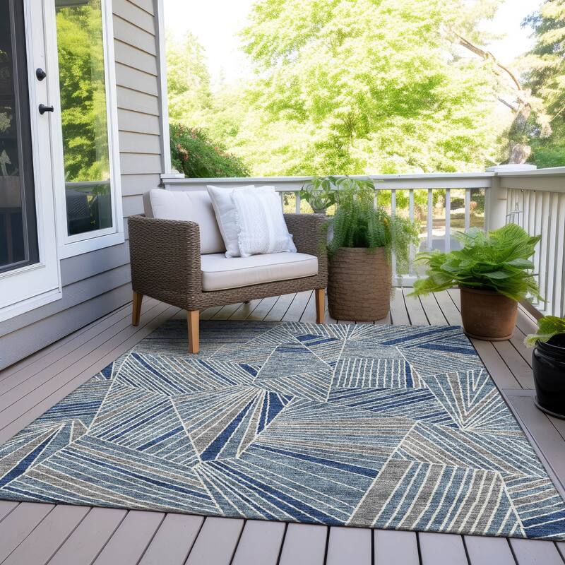 Machine Washable Indoor/ Outdoor Chantille Modern Mosaic Rug - Denim - 10' x 14'