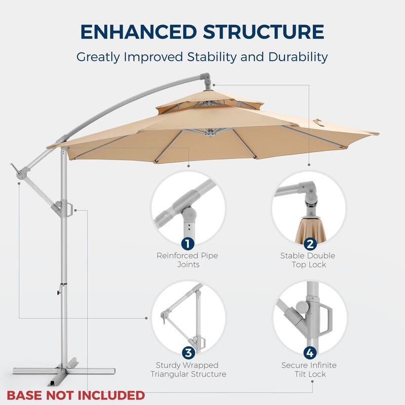 10 ft. Metal Offset Hanging Cantilever Patio Umbrella with Easy Tilt and Crank for Pool Deck