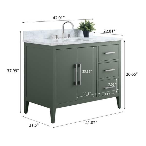 dimension image slide 20 of 21, Vanity Art 42" Single Sink Bathroom Vanity Cabinet with Engineered Marble Countertop