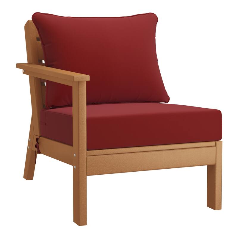 Birchwood All Weather HDPE Outdoor Patio Deep Seating Teak Left Arm Facing Chair With Cushions (1-Piece)