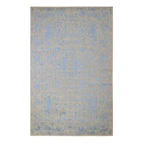 Shahbanu Rugs Blue Jacquard Hand Loomed Broken Cypress Tree Design Silken Thick and Plush Oriental Rug (5'10" x 9'0")