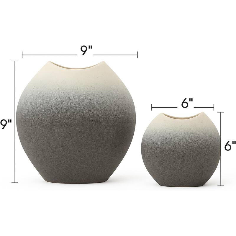 Gray Ceramic Decorative Vases, Modern Minimalist Set of Two Pieces