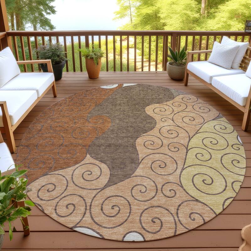 Machine Washable Indoor/ Outdoor Swirly Chantille Rug - Paprika - 8' x 8'
