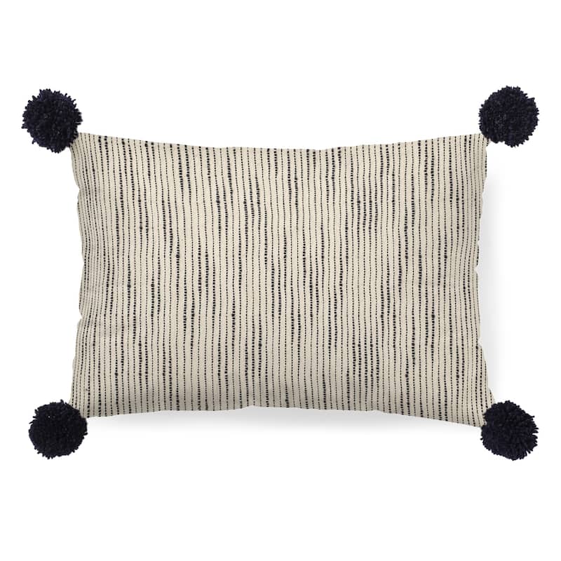 Beige and Midnight Pom Pom Accent Pillow Cover - 13"H x 21"W x 1"D