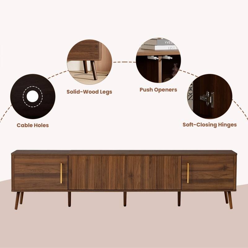 Modern Fluted 78" TV Stand for TVs up to 85", Entertainment Center TV Media Console Table with Storage Cabinets