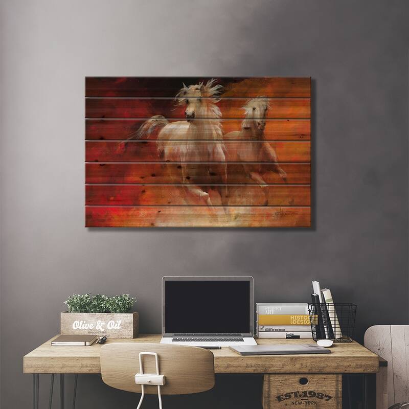 Wild Horses II Print On Wood by Willem Haenraets - Multi-Color