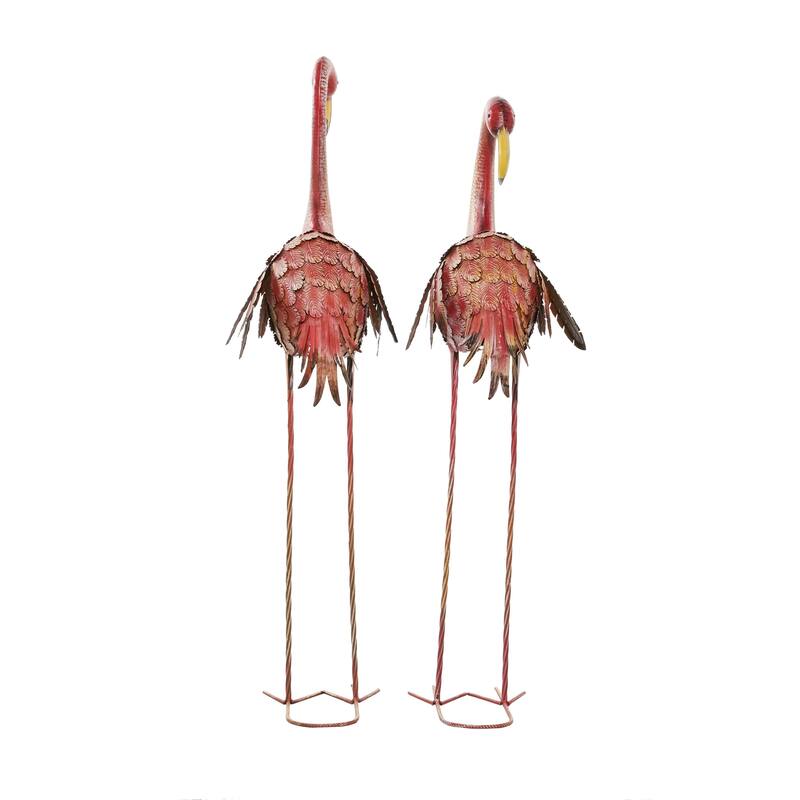 Metal Flamingo Indoor Outdoor Standing Decorative Garden Sculpture with Yellow Accents - Set of 2 Pink - Roche River Decor