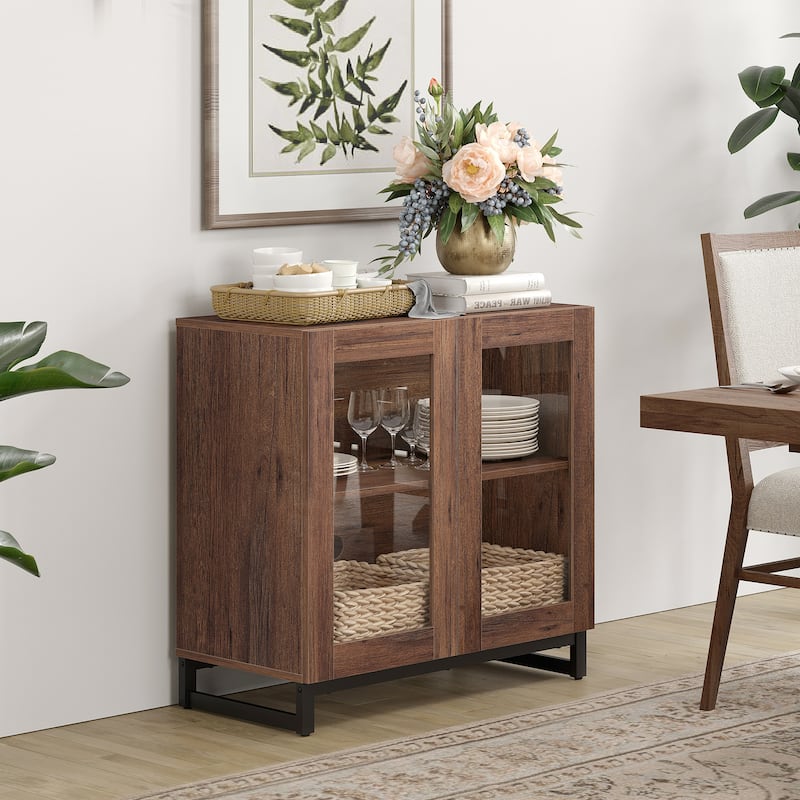WAMPAT Multifunctional Sideboard Buffet Cabinets with Glass Doors, Modern Sideboard with Adjustable Shelf, Coffee Bar Cabinet